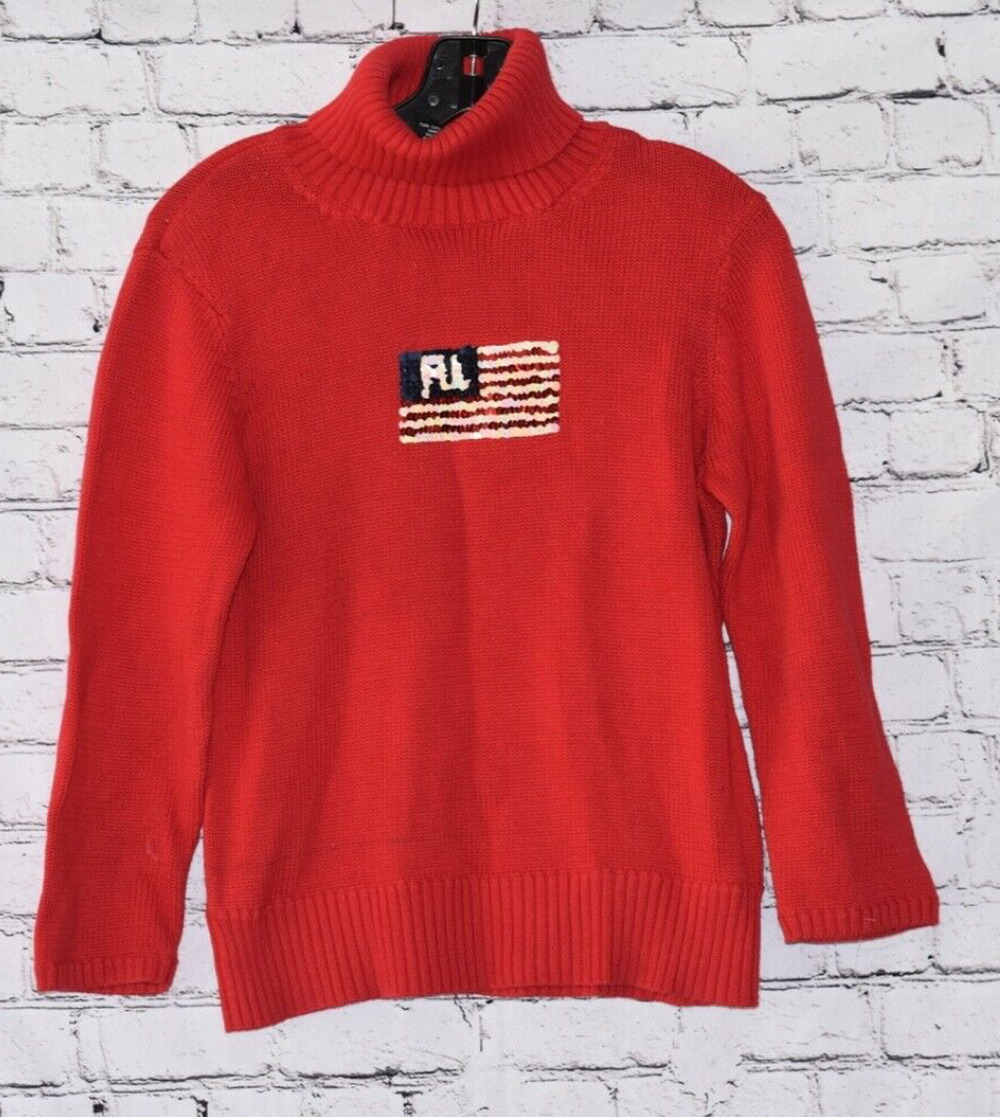 Vintage Polo Jeans Company Ralph Lauren Sweater USA Sequin American Flag Size M